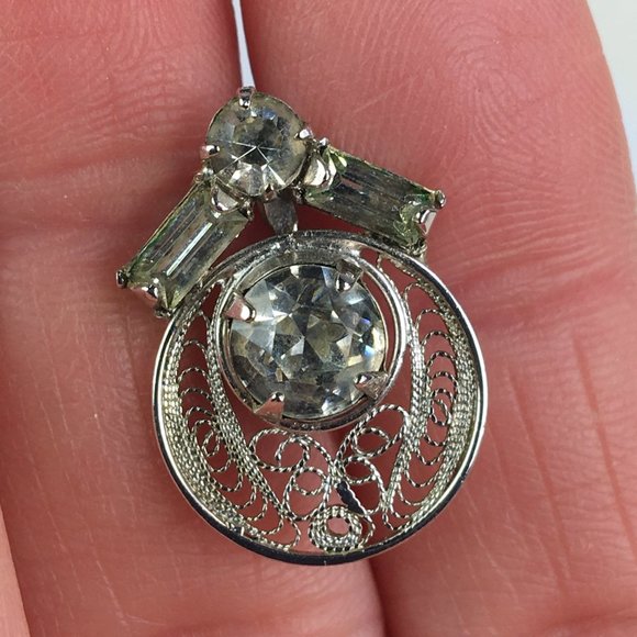 Vintage Sterling Rhinestone Brooch and Earrings - Picture 8 of 9